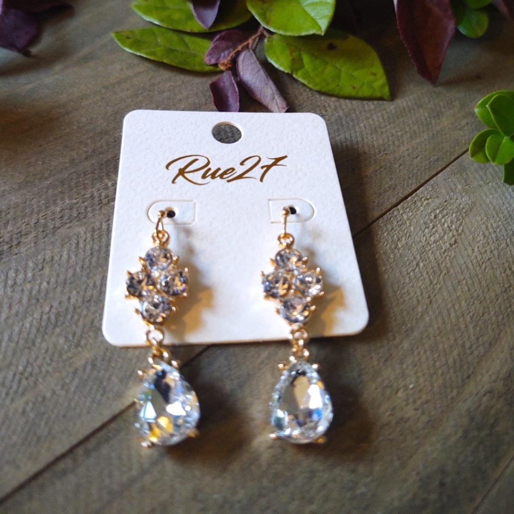 Crystal stone pave dangle drop earrings.